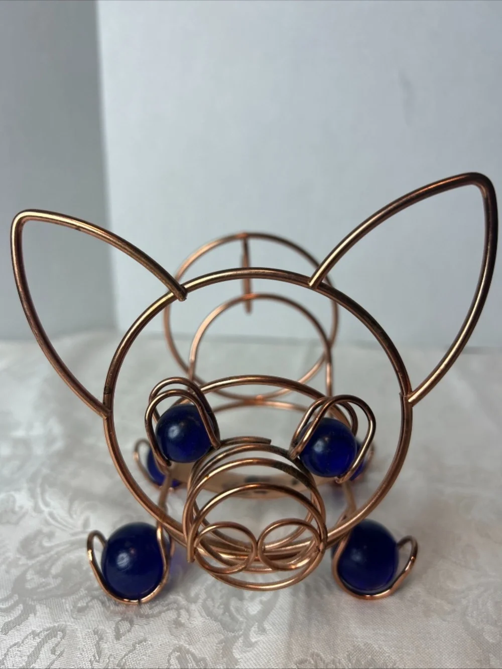 Handcrafted Copper Wire Beads Art Pig Figurine Wine Cradle Whimsy Folk Art Deco